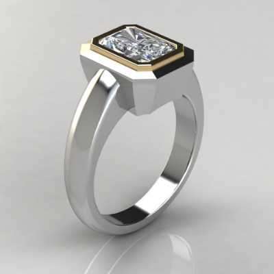 Two-Tone Basel Solitaire Radiant Cut Moissanite Engagement Ring Profile Picture