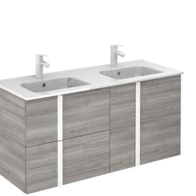 Frontline Sandy Grey Wall-Mounted Onix 2 Drawer, 2 Door Vanity Unit with White Handles (1200mm) Profile Picture