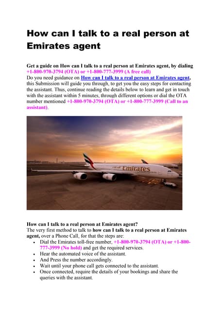 How can I talk to a real person at Emirates agent.pdf