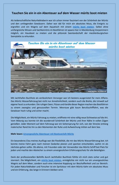 Auszeit auf malerischen Gewässern Müritz Boot mieten | PDF