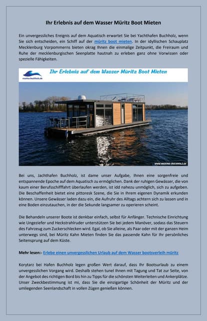 Führerscheinfreier Bootsurlaub Boot Mieten Müritz | PDF