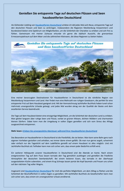 Planen Sie Ihren nächsten Urlaub auf deutschen W****erwegen hausbootferien deutschland | PDF