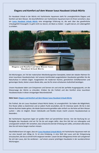 Erstkl****iger Komfort auf dem W****er luxus Hausboot Urlaub Muritz | PDF