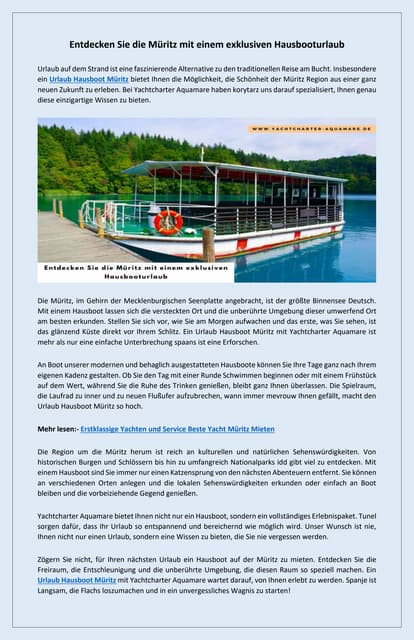 Erkunden Sie die Müritz von Ihrem eigenen Hausboot aus | PDF