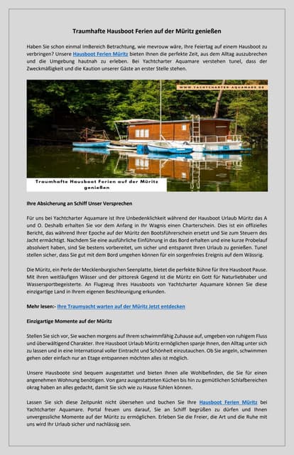 Entdecken Sie die Müritz mit unseren Hausboot Ferien | PDF