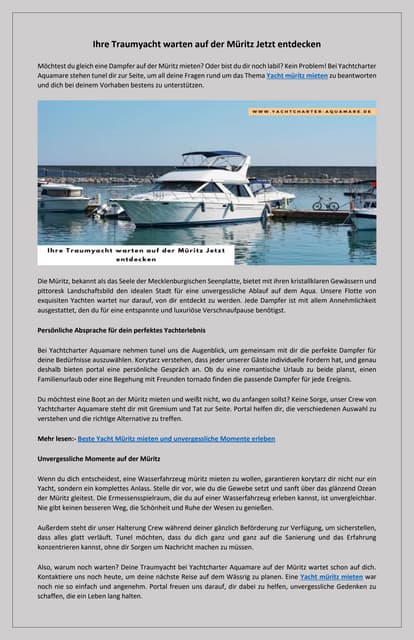 Erkunden Sie die Müritz mit einer gemieteten Yacht | PDF