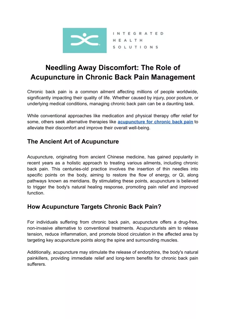 PPT - Needling Away Discomfort_ The Role of Acupuncture in Chronic Back Pain Management PowerPoint Presentation - ID:13557073