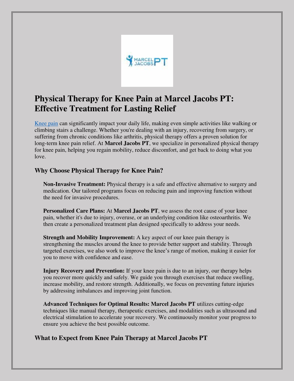 PPT - Physical Therapy for Knee Pain at Marcel Jacobs PT Effective Treatment for Lasting Relief